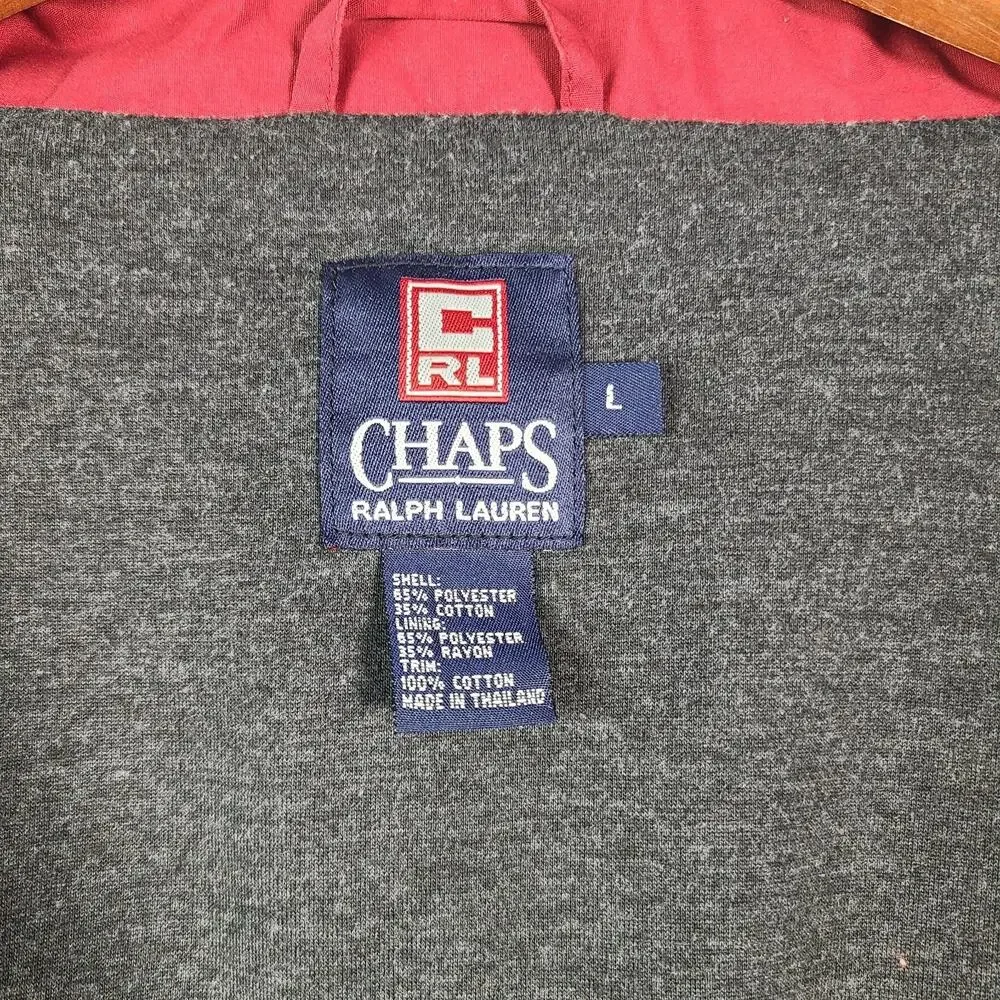 Chaps Ralph Lauren Lined Jacket Fold Away Hood Classic Blue 90's Large